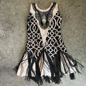 Little girls Flapper costume/leotard: Black and Silver